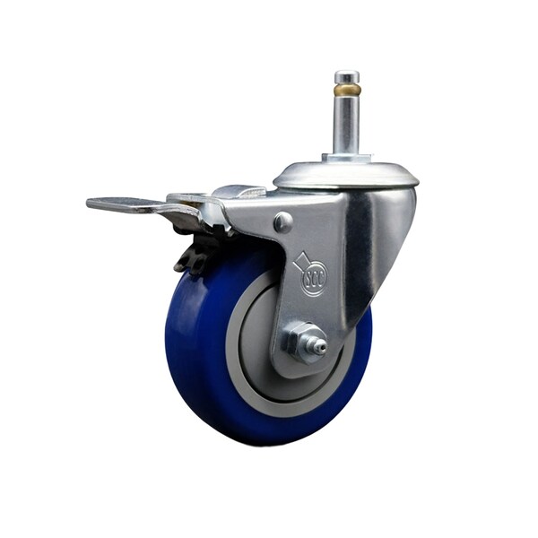 Service Caster 4'' Blue Poly Wheel Swivel 7/16'' Stem Caster with Total Lock Brake SCC-GRTTL20S414-PPUB-BLUE-716138 - main